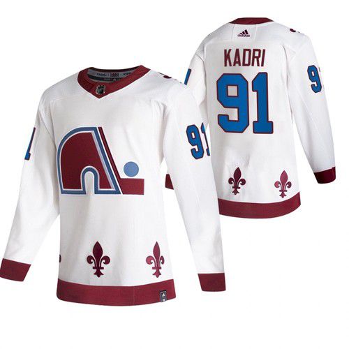 Men Colorado Avalanche 91 Kadri White NHL 2021 Reverse Retro jersey